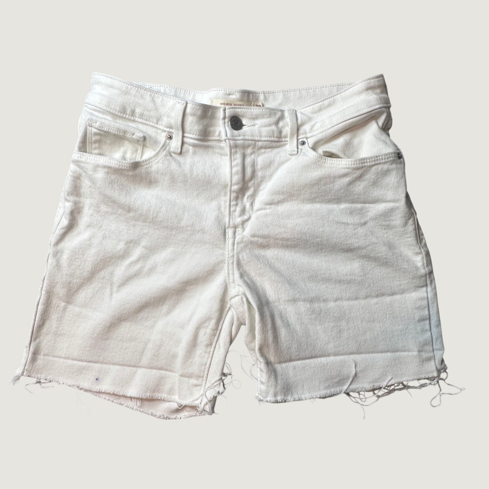Levis Shorts Womens 28 Mid Rise Skinny White Raw Hem Stretch Denim Cutoff Casual